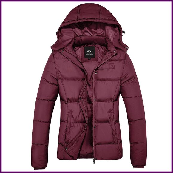 Women's Thick Puffer Jacket with Removable Hood Water Repellent Winter Coat